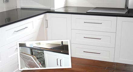 Hidden Dishwasher with mirror bases by Compass Kitchens