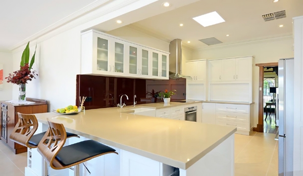 Custom shaped Glass Splashbacks by Compass KItchens, Adelaide.